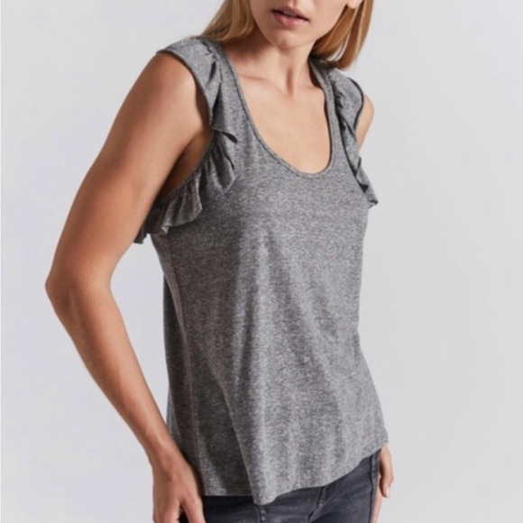 CURRENT / ELLIOTT Cadence Gray Ruffle Racerback Tank Top Size 0/XS - Picture 1 of 9